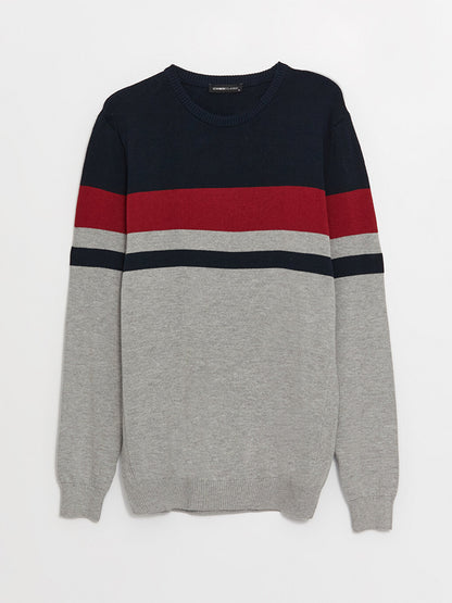 Crew Neck Long Sleeve Color Block Men's Knitwear Sweater