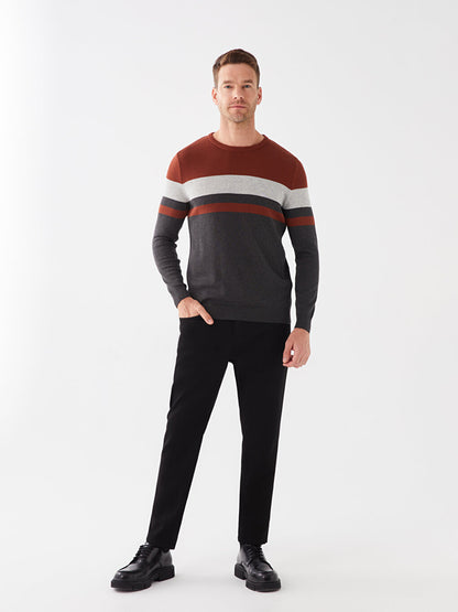 Crew Neck Long Sleeve Color Block Men's Knitwear Sweater