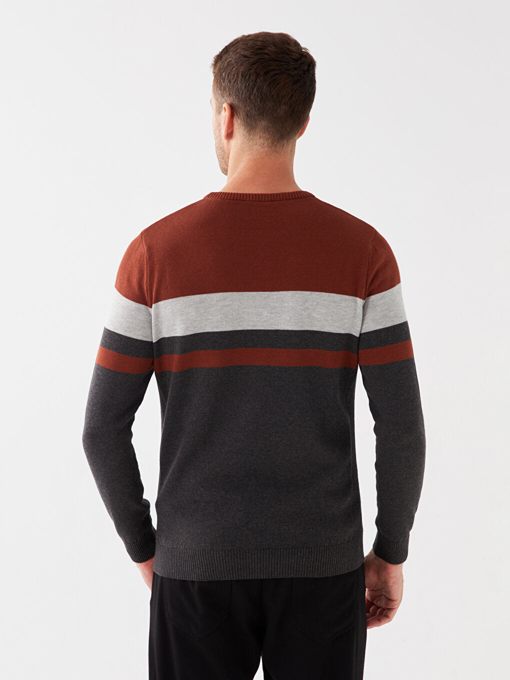 Crew Neck Long Sleeve Color Block Men's Knitwear Sweater