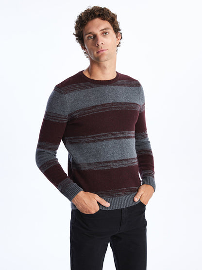 Crew Neck Long Sleeve Color Block Men's Knitwear Sweater