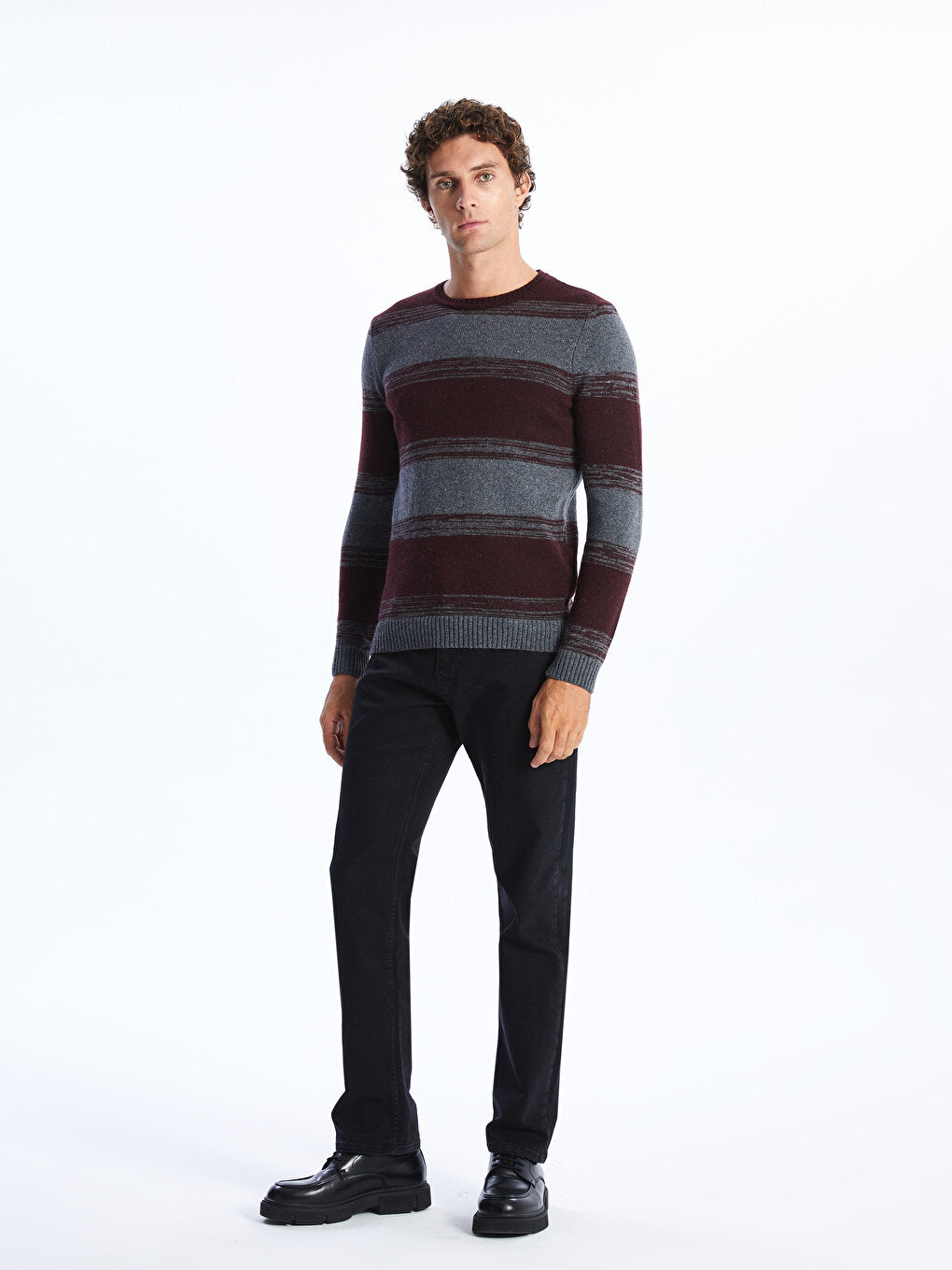 Crew Neck Long Sleeve Color Block Men's Knitwear Sweater