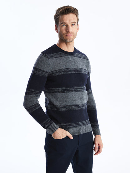 Crew Neck Long Sleeve Color Block Men's Knitwear Sweater