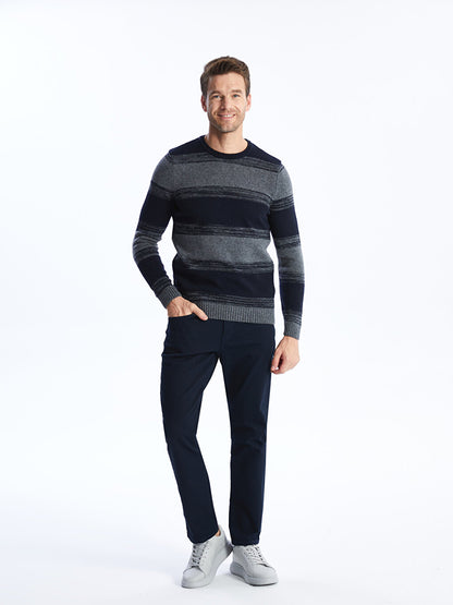 Crew Neck Long Sleeve Color Block Men's Knitwear Sweater