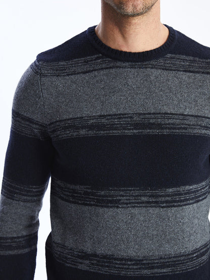 Crew Neck Long Sleeve Color Block Men's Knitwear Sweater