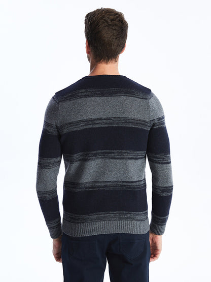 Crew Neck Long Sleeve Color Block Men's Knitwear Sweater