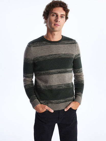 Crew Neck Long Sleeve Color Block Men's Knitwear Sweater