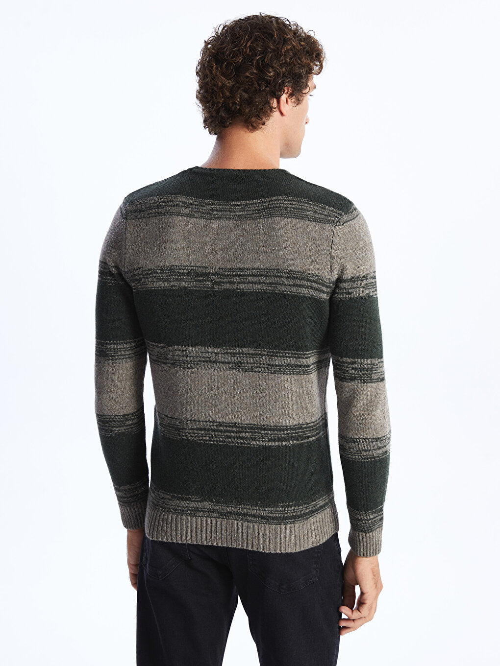 Crew Neck Long Sleeve Color Block Men's Knitwear Sweater