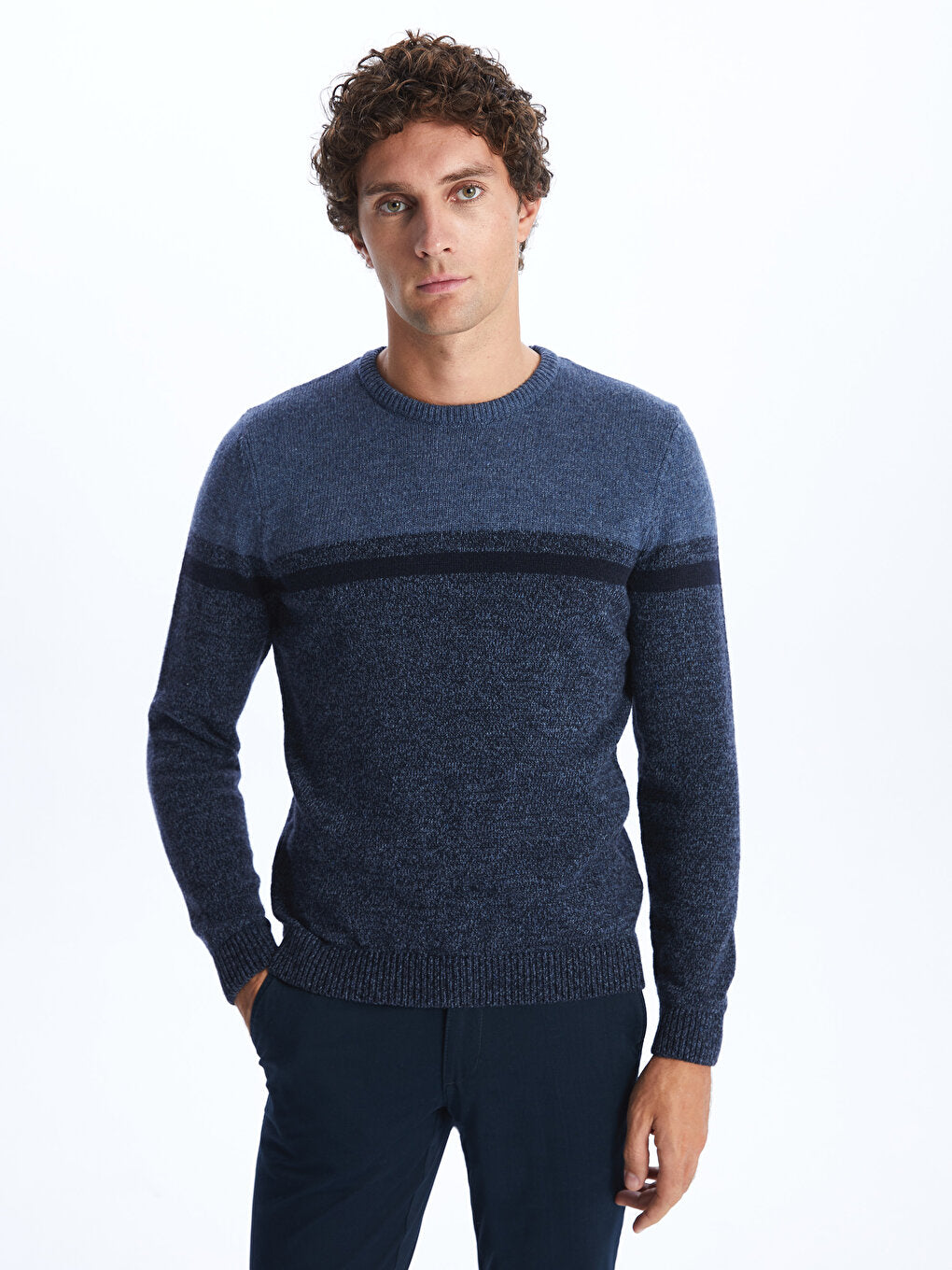 Crew Neck Long Sleeve Color Block Men's Knitwear Sweater