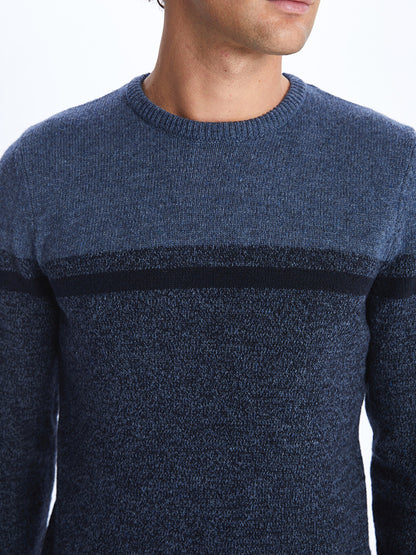 Crew Neck Long Sleeve Color Block Men's Knitwear Sweater