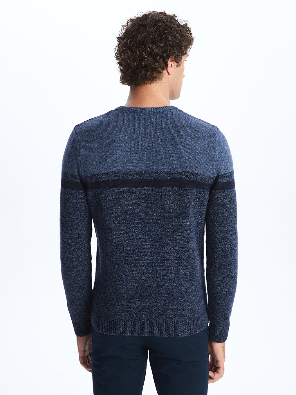 Crew Neck Long Sleeve Color Block Men's Knitwear Sweater