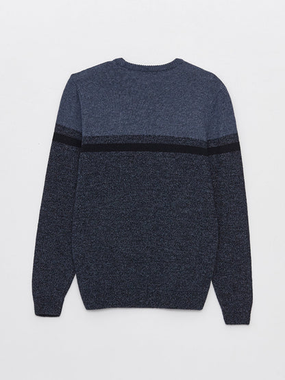 Crew Neck Long Sleeve Color Block Men's Knitwear Sweater