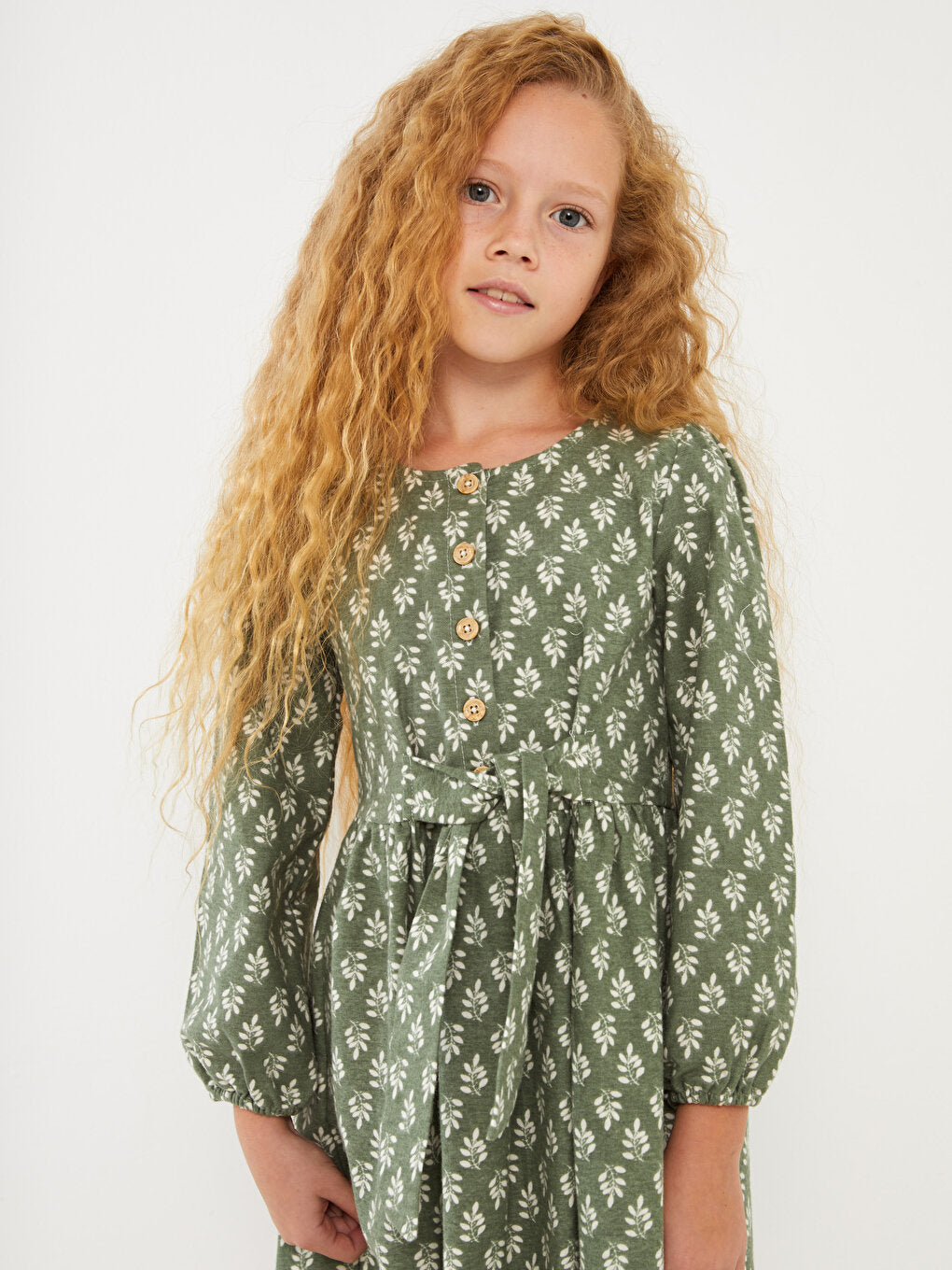 Crew Neck Patterned Long Sleeve Girl's Dress