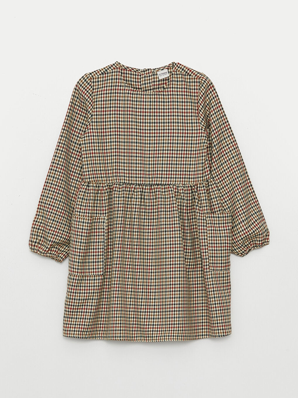 Crew Neck Plaid Long Sleeve Girl's Dress