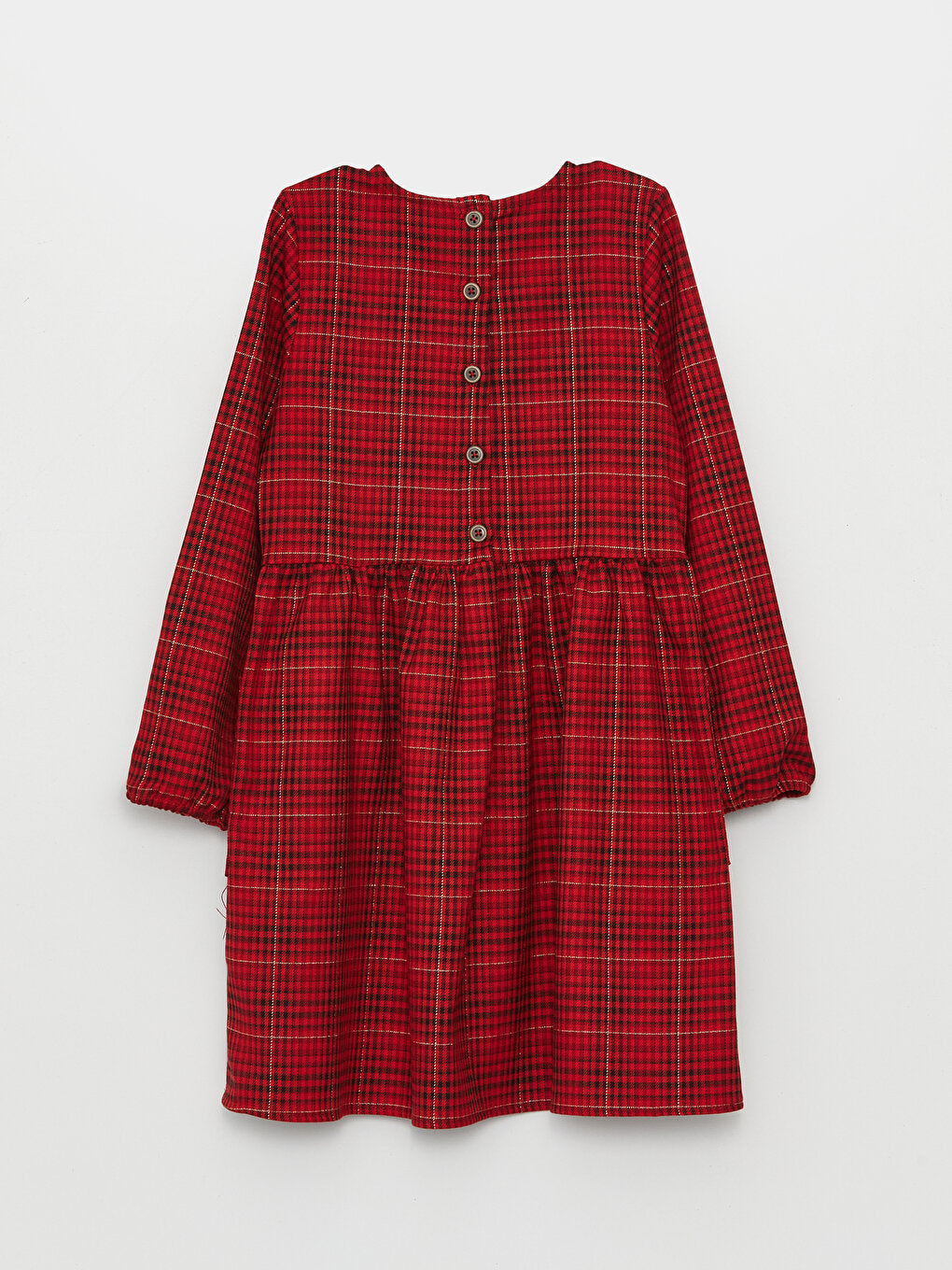 Crew Neck Plaid Long Sleeve Girl's Dress