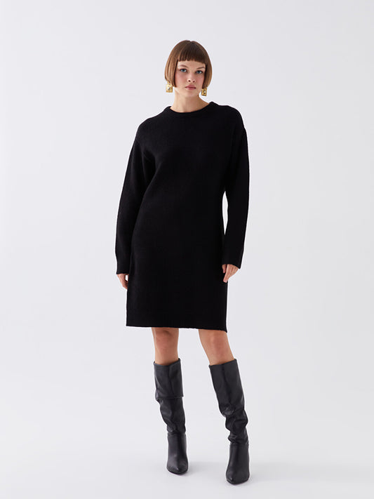 Crew Neck Straight Long Sleeve Women's Knitwear Dress