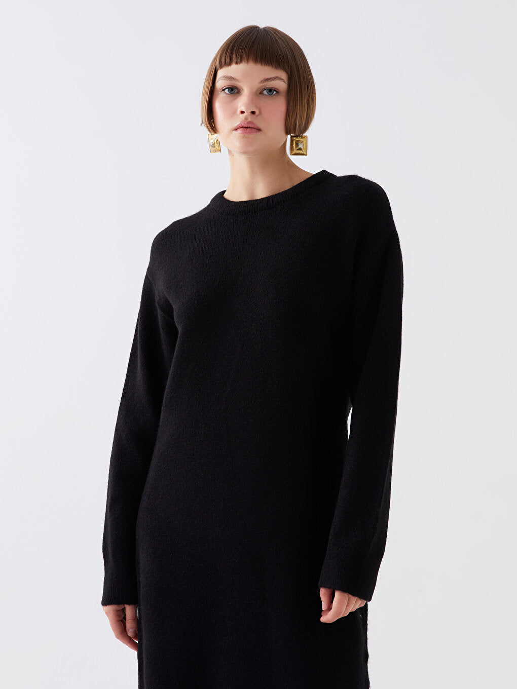 Crew Neck Straight Long Sleeve Women's Knitwear Dress