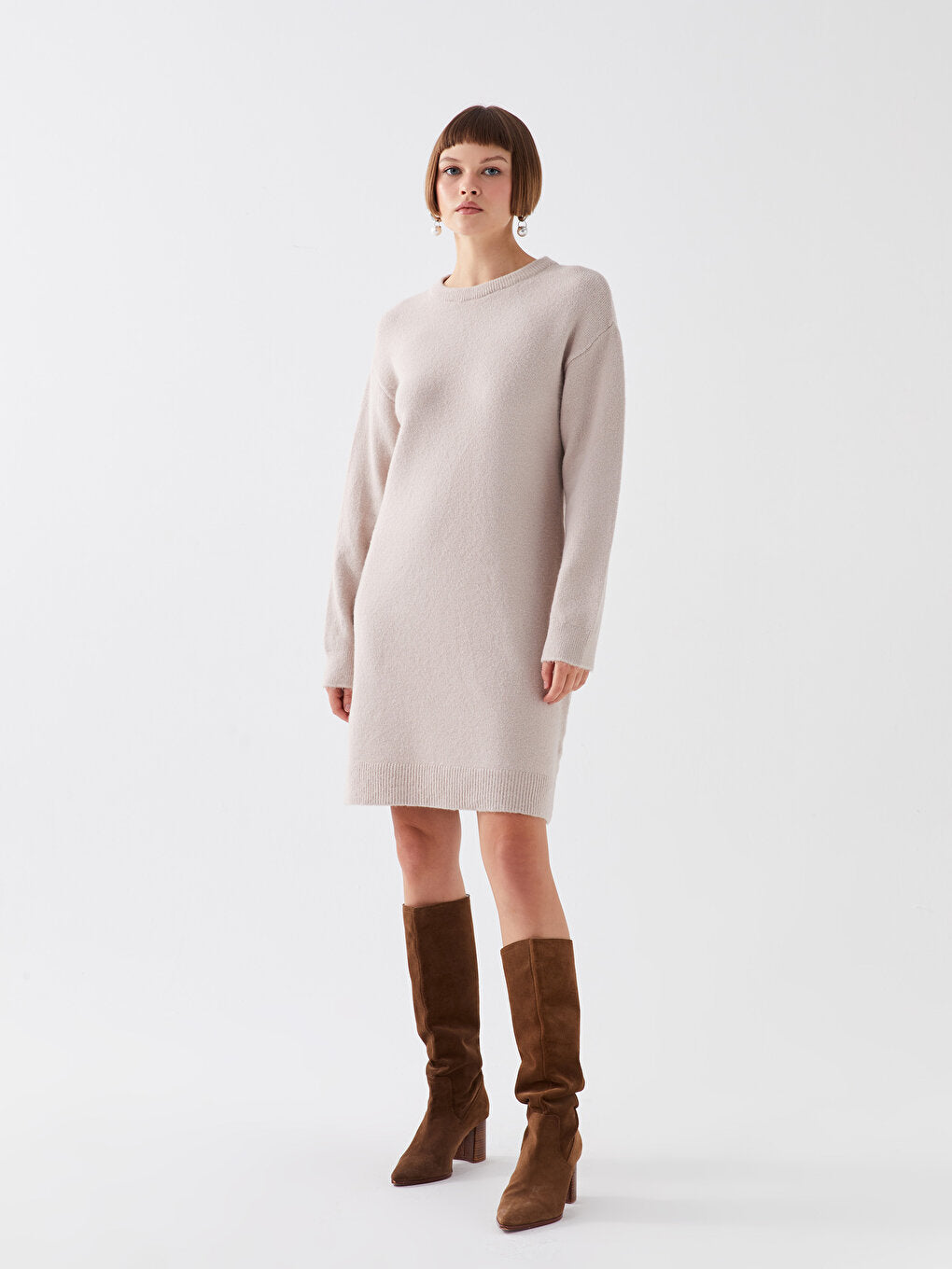 Crew Neck Straight Long Sleeve Women's Knitwear Dress