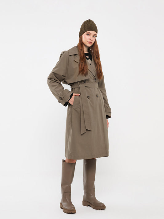 Jacket Collar Plain Long Sleeve Women's Trench Coat