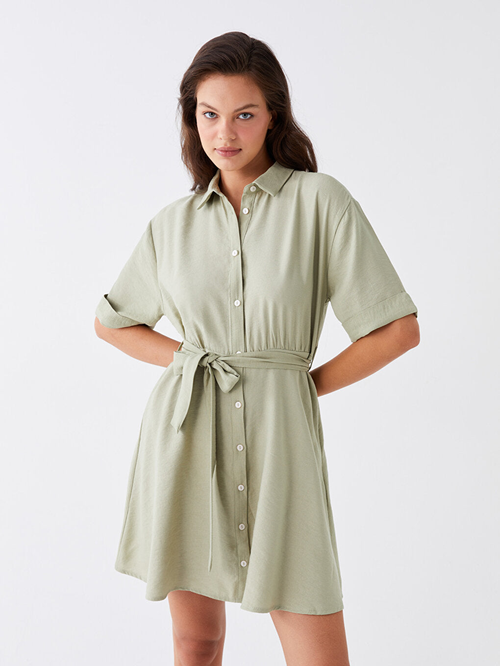 Plain Short Sleeve Women's Shirt Dress