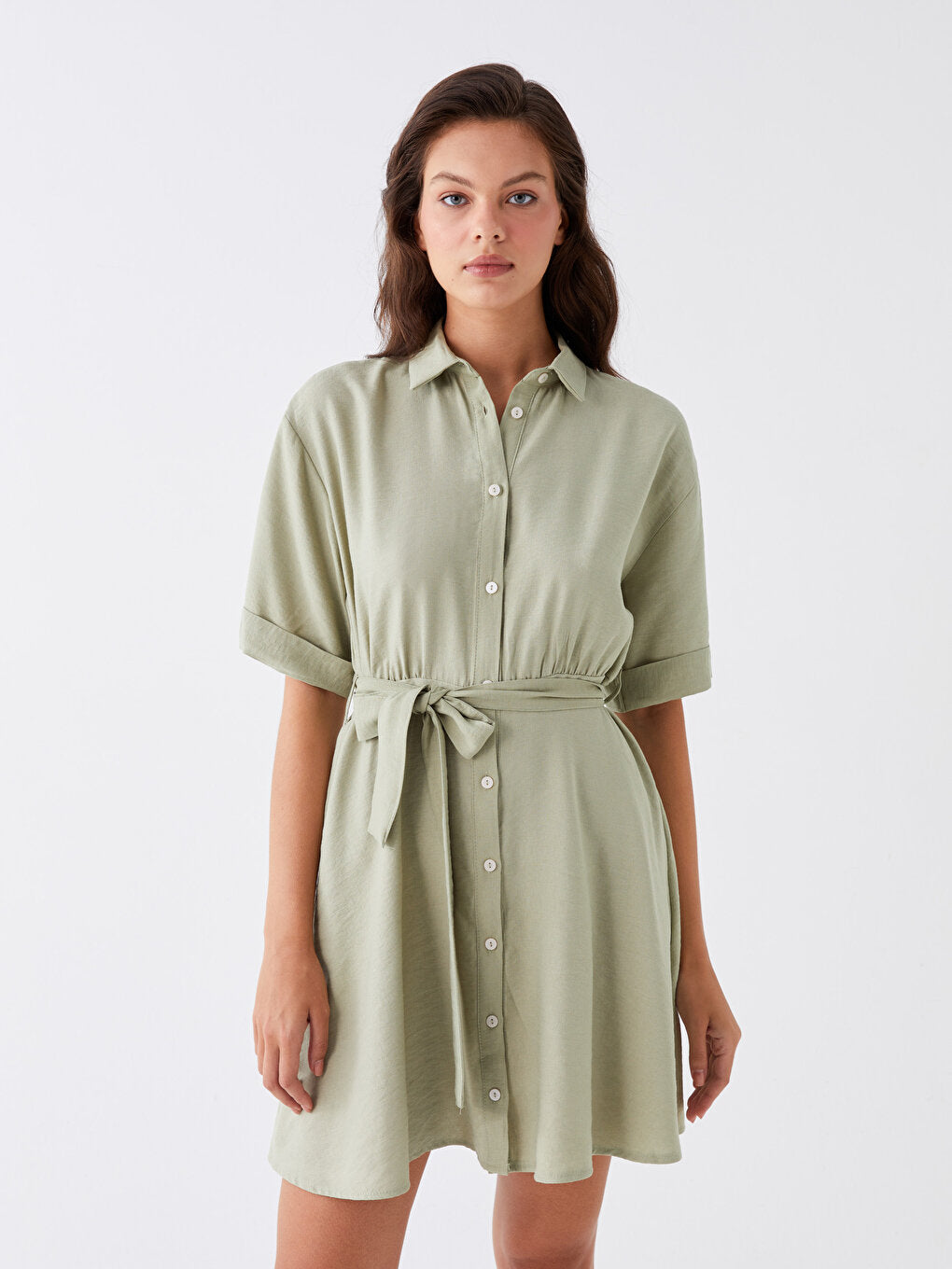 Plain Short Sleeve Women's Shirt Dress