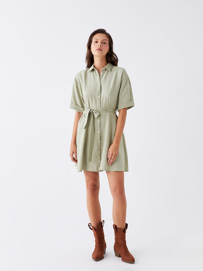 Plain Short Sleeve Women's Shirt Dress