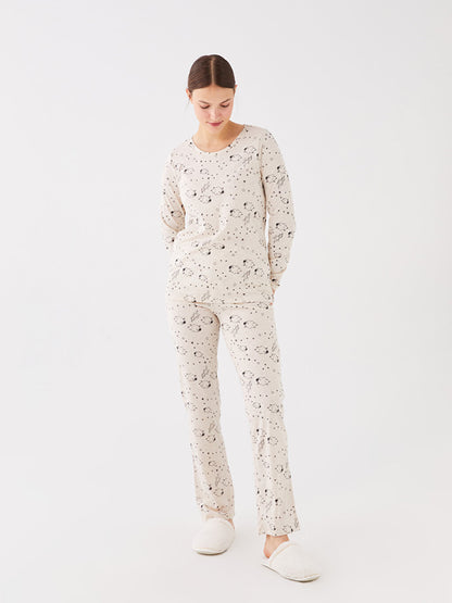 Crew Neck Printed Long Sleeve Women's Pajama Set