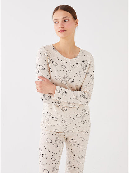 Crew Neck Printed Long Sleeve Women's Pajama Set