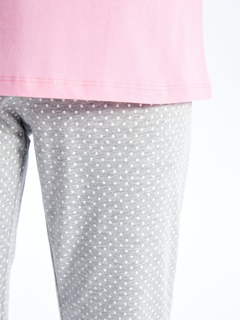 Crew Neck Polka Dot Long Sleeve Women's Pajama Set