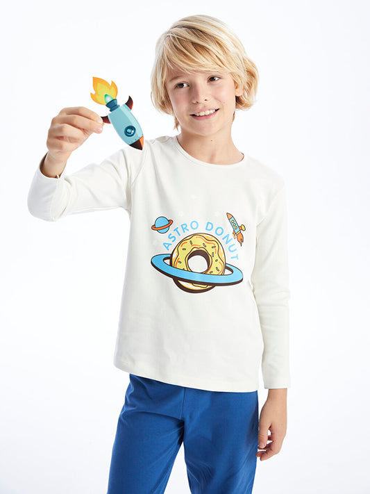 Crew Neck Printed Long Sleeve Boys' Pajama Set