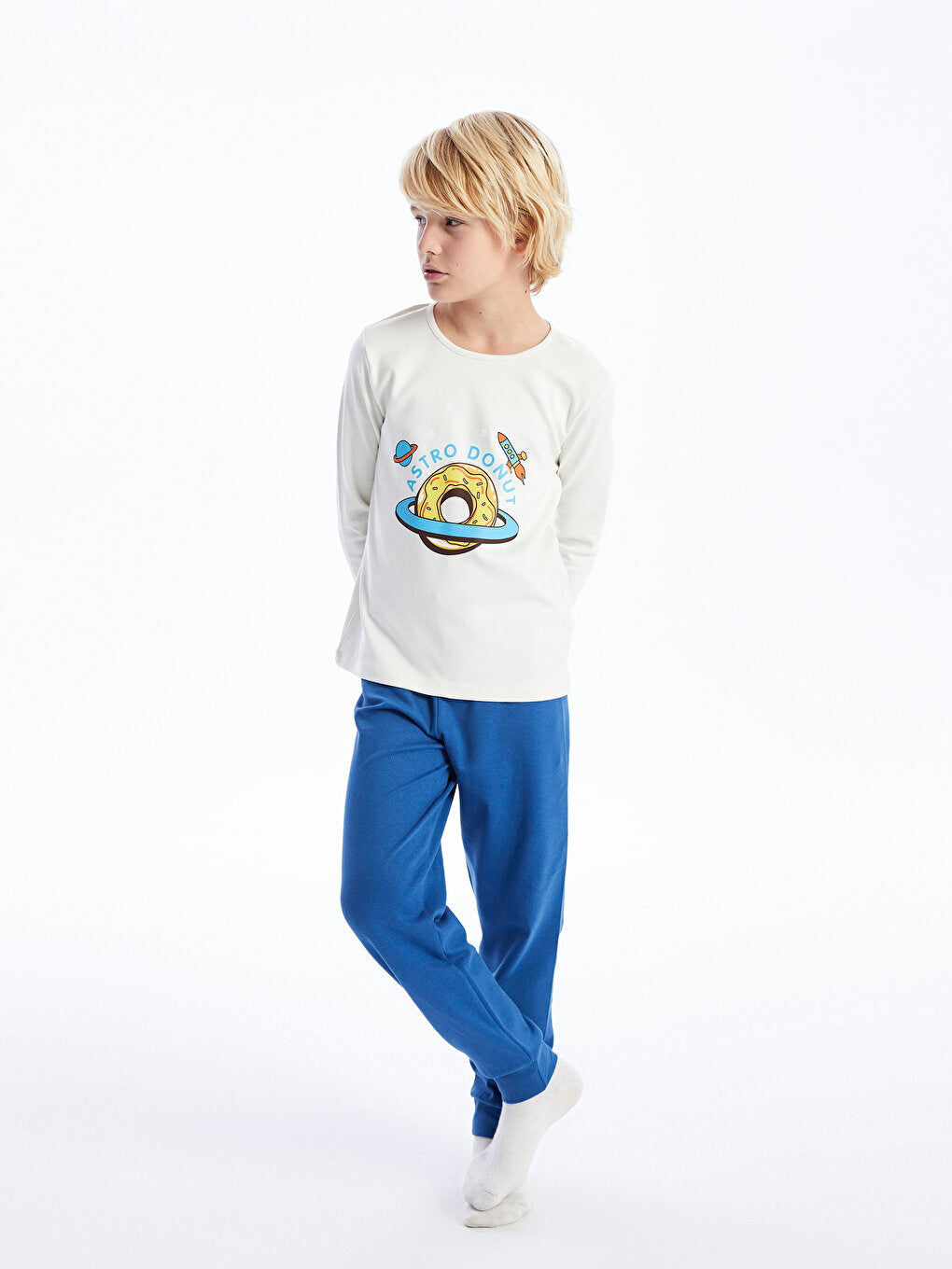 Crew Neck Printed Long Sleeve Boys' Pajama Set