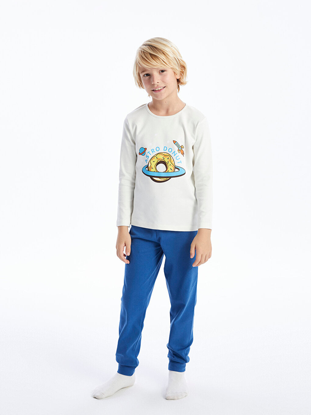 Crew Neck Printed Long Sleeve Boys' Pajama Set