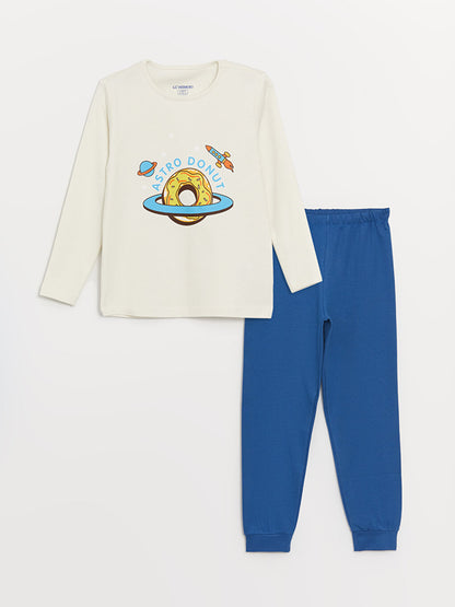 Crew Neck Printed Long Sleeve Boys' Pajama Set