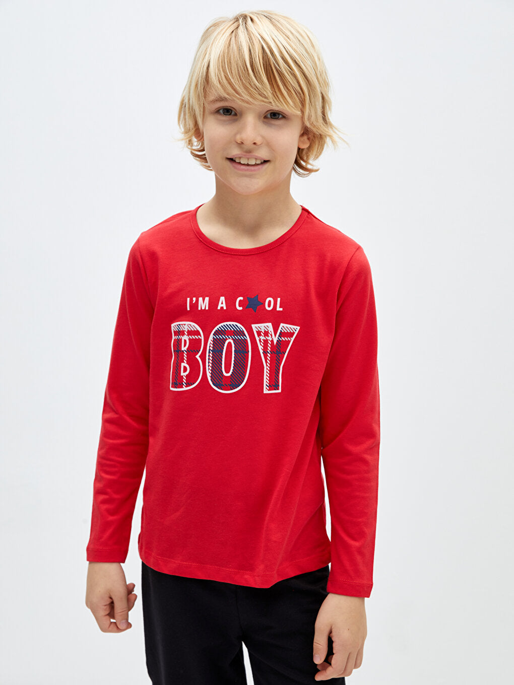 Crew Neck Printed Long Sleeve Boys Pajama Set