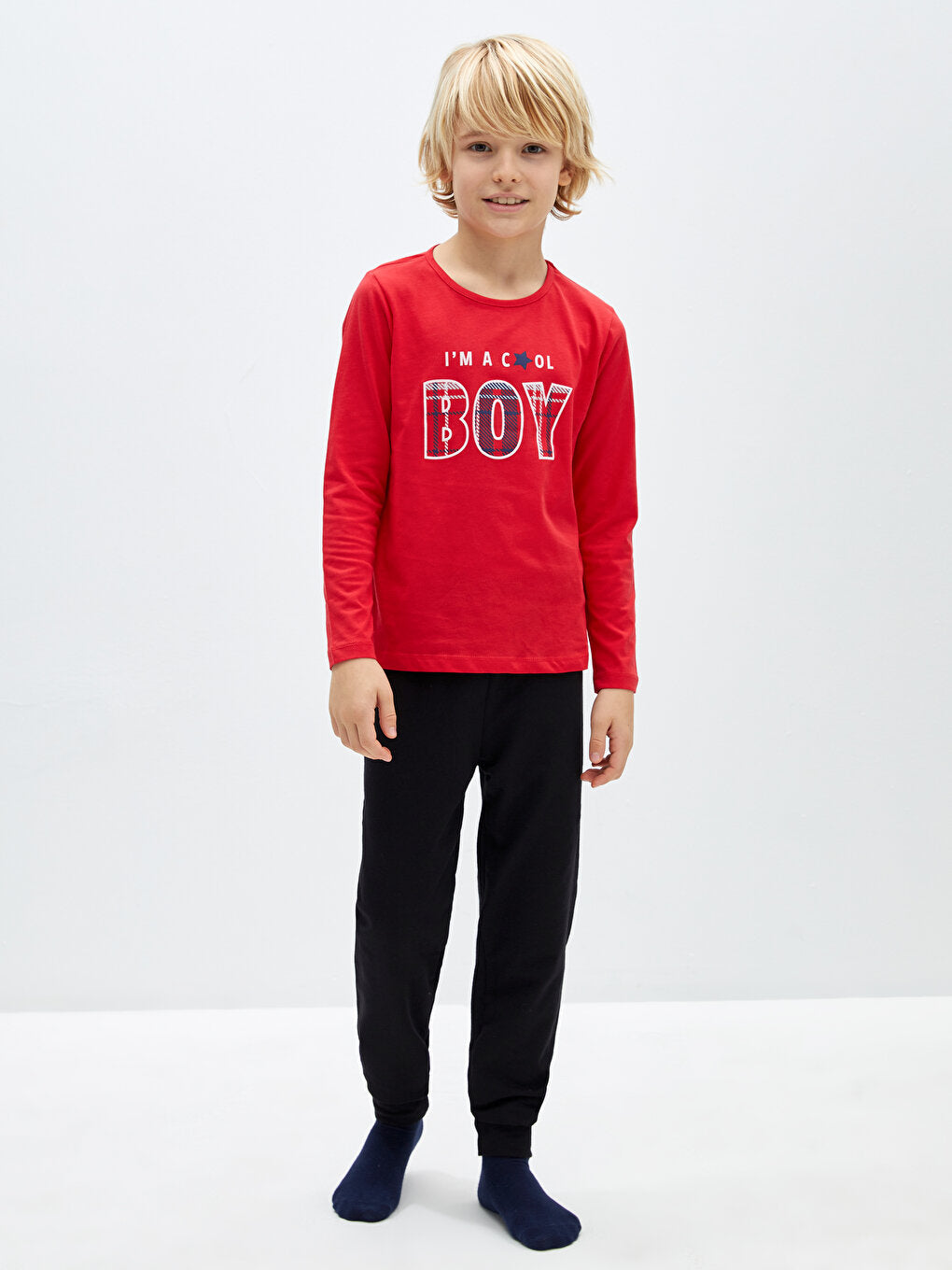 Crew Neck Printed Long Sleeve Boys Pajama Set