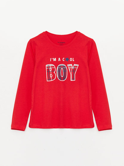 Crew Neck Printed Long Sleeve Boys Pajama Set