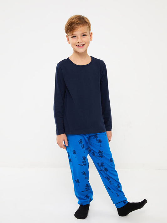 Crew Neck Printed Long Sleeve Boys' Pajama Set