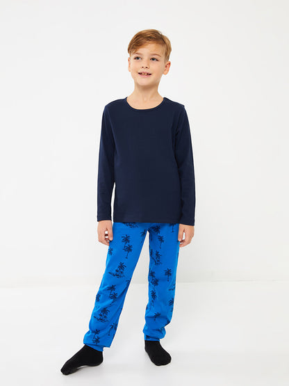 Crew Neck Printed Long Sleeve Boys' Pajama Set