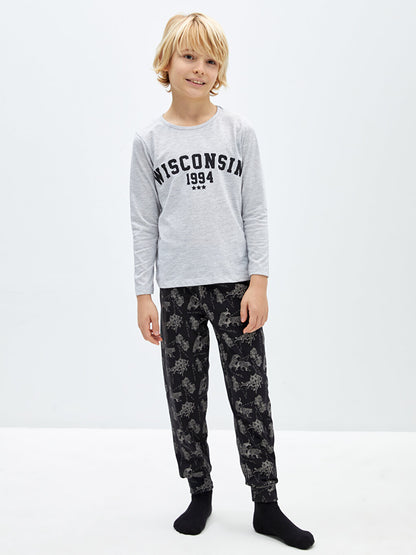 Crew Neck Printed Long Sleeve Boys Pajama Set