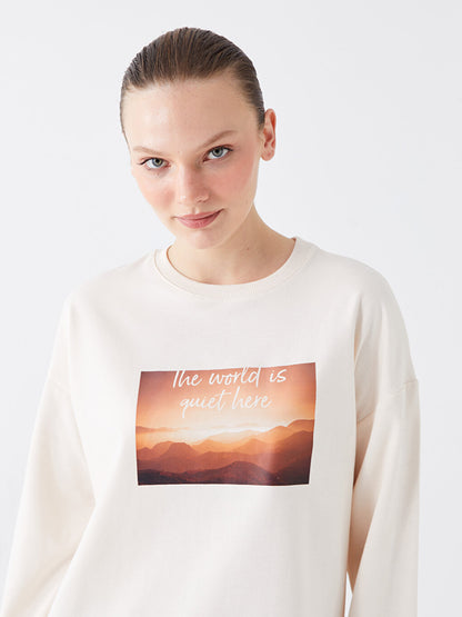 Crew Neck Printed Long Sleeve Women's Sweatshirt Tunic