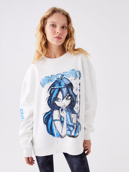 Crew Neck Winx Club Printed Long Sleeve Oversize Women's Sweatshirt