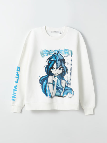 Crew Neck Winx Club Printed Long Sleeve Oversize Women's Sweatshirt