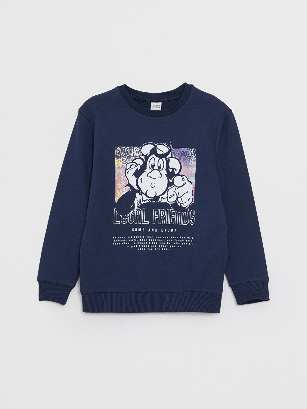 Crew Neck Nostalgic Monkey Printed Long Sleeve Boy's Sweatshirt