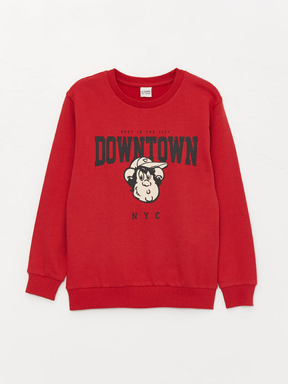 Crew Neck Nostalgic Monkey Printed Long Sleeve Boy's Sweatshirt