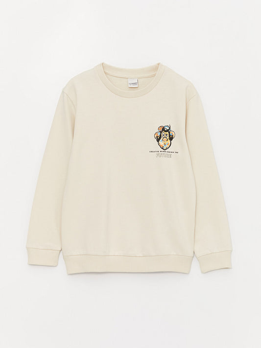 Crew Neck Nostalgic Monkey Printed Long Sleeve Boy's Sweatshirt