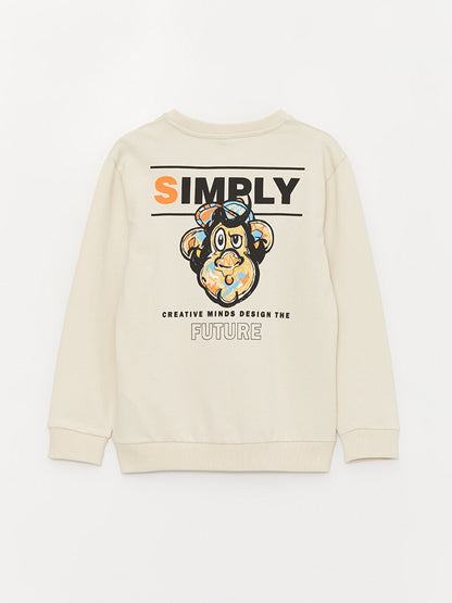 Crew Neck Nostalgic Monkey Printed Long Sleeve Boy's Sweatshirt