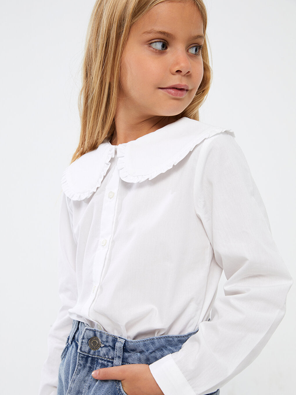 Baby Collar Basic Long Sleeve Girl's Shirt