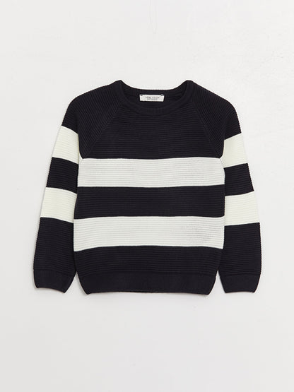 Crew Neck Striped Long Sleeve Boy's Knitwear Sweater