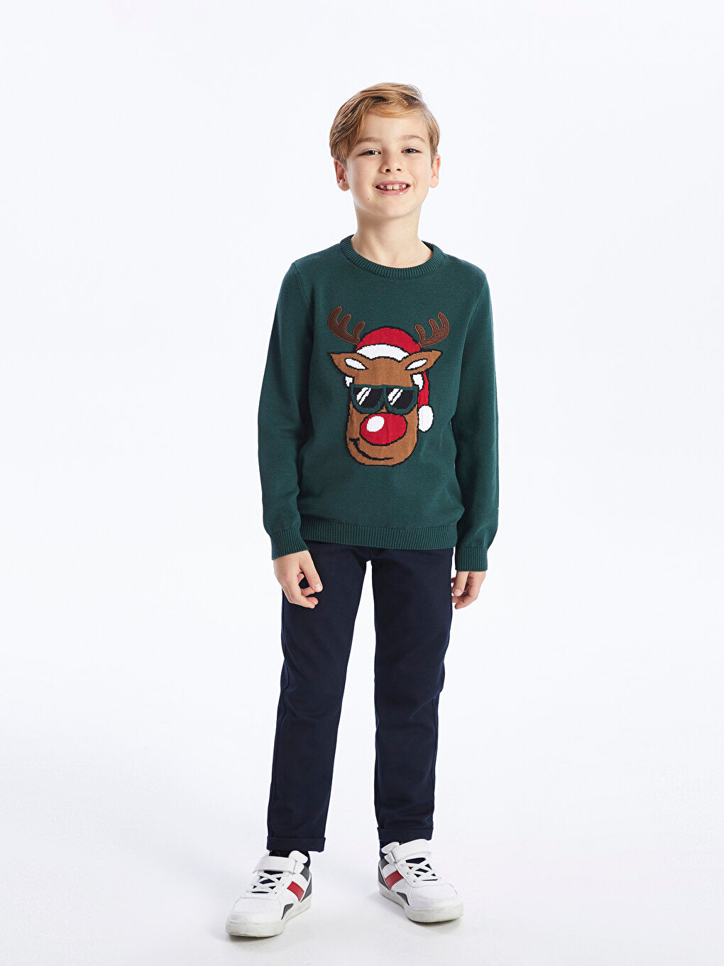 Crew Neck New Year Themed Long Sleeve Boy's Knitwear Sweater