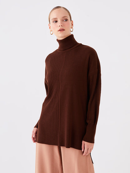 Turtleneck, Patterned Long Sleeve, Oversize Women's Knitwear Tunic