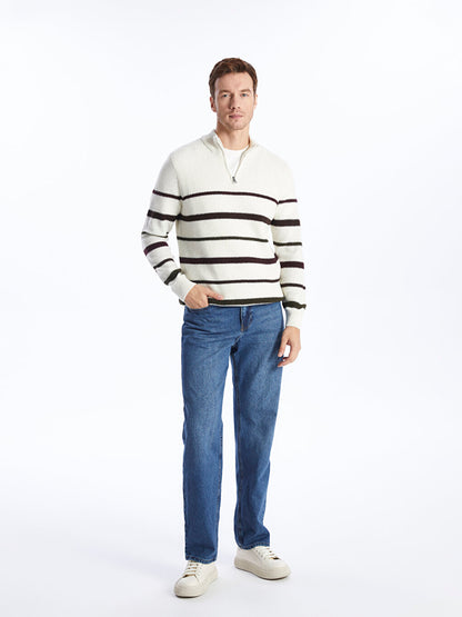 High Collar Long Sleeve Striped Men's Knitwear Sweater